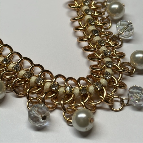 Prizma Boho Faux Pearl 3 Gold Tone Chain Links Necklace Pearl Dangle Earring NWT - Picture 2 of 7